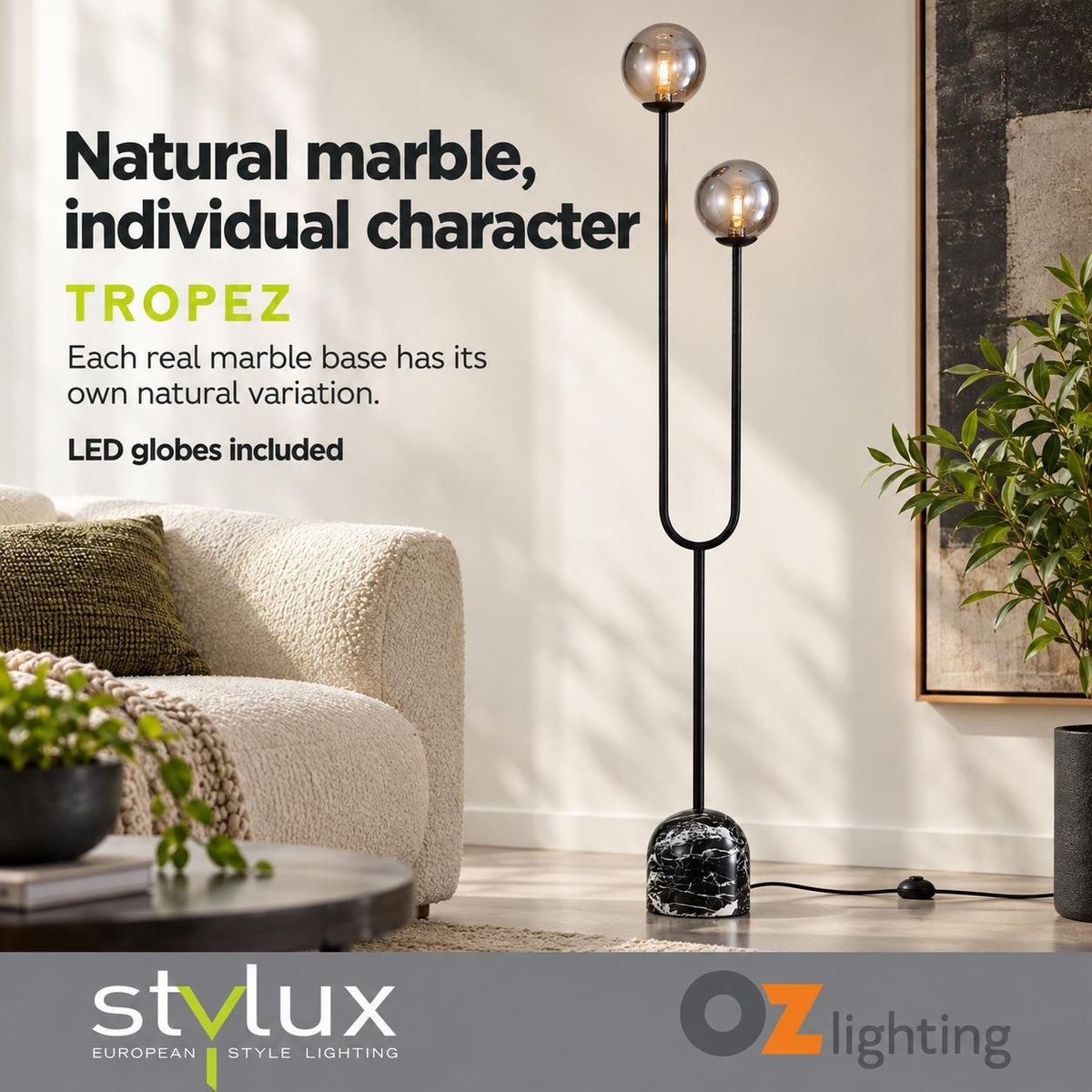 Stylux TROPEZ Floor Lamp - Glass Sphere-Oriel Lighting-Ozlighting.com.au