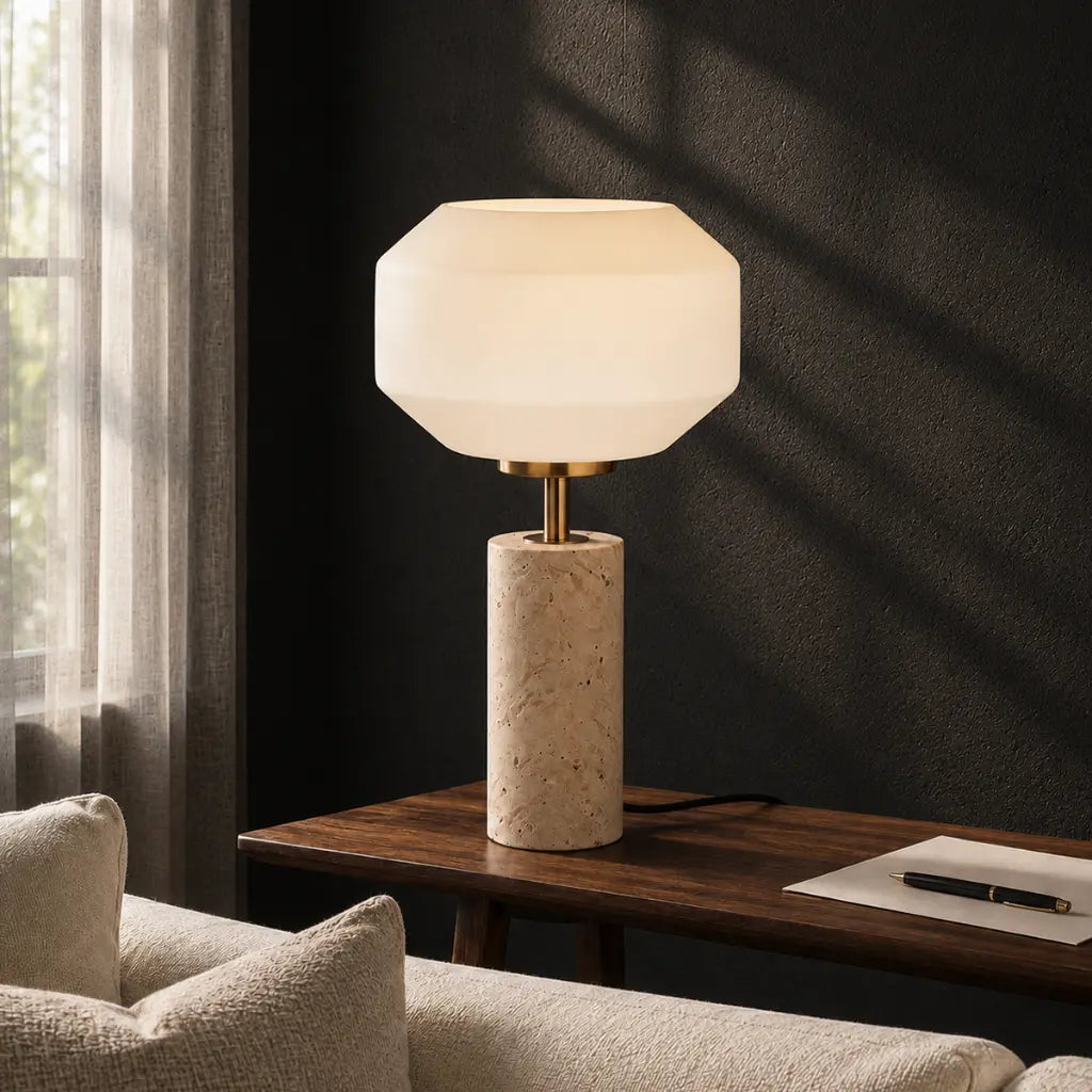 Telbix DEANA Table Lamp - Travertine, Beige / Opal Matt-Telbix-Ozlighting.com.au