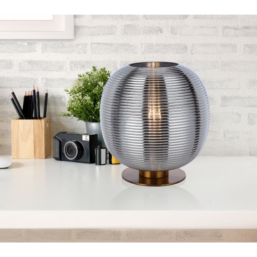 Telbix VIKEN Table Lamp - Mouth Blown Concentric Ribbed Glass-Telbix-Ozlighting.com.au