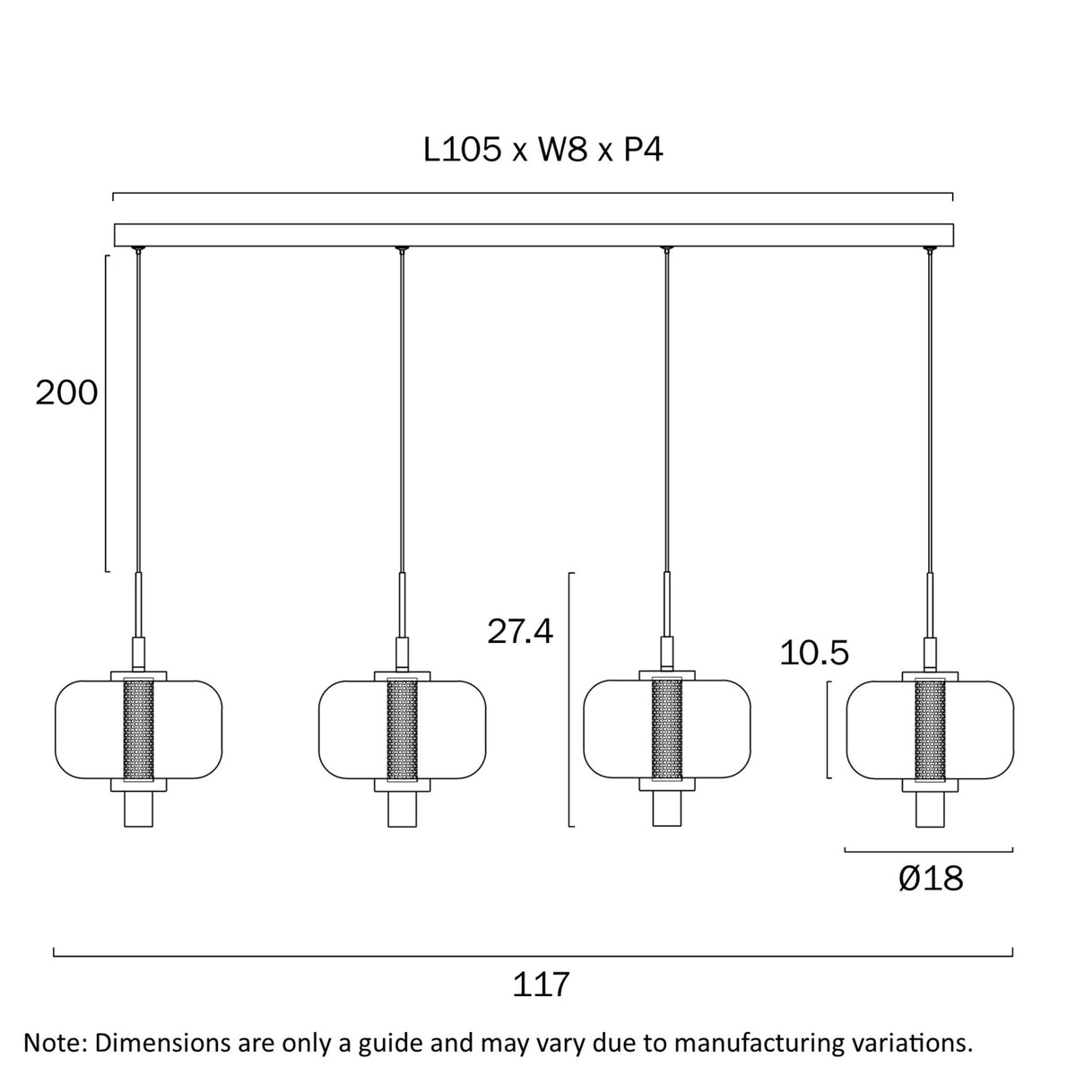 Telbix VOLEN Pendant - 4 Light Bar-Telbix-Ozlighting.com.au