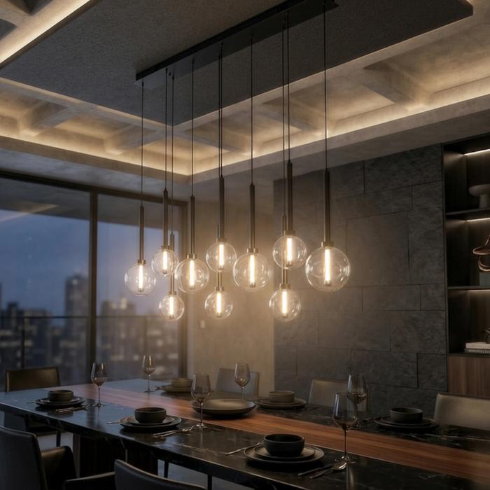 Vencha Meteor Bar Pendant Light - 10 Light, Black-Vencha-Ozlighting.com.au