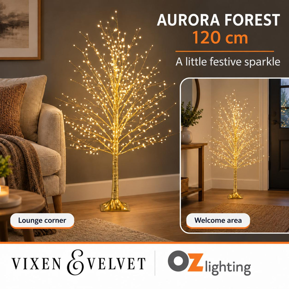 Vixen & Velvet AURORA FOREST Twinkling LED Tree - 120cm, 486 LEDs-VIXEN & VELVET-Ozlighting.com.au