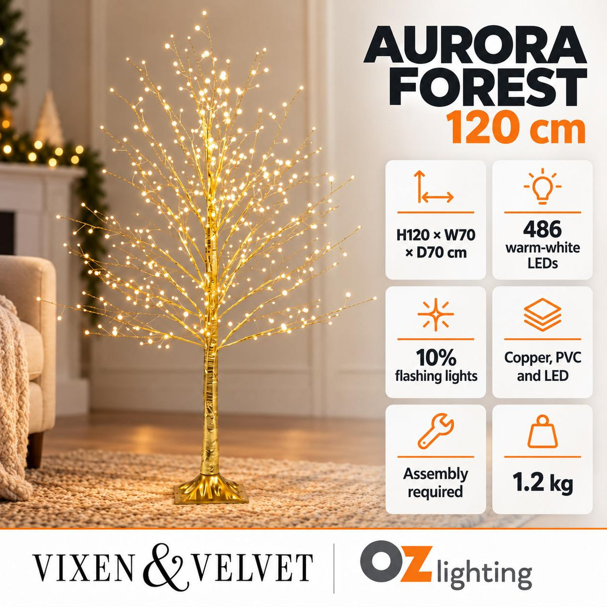 Vixen & Velvet AURORA FOREST Twinkling LED Tree - 120cm, 486 LEDs-VIXEN & VELVET-Ozlighting.com.au