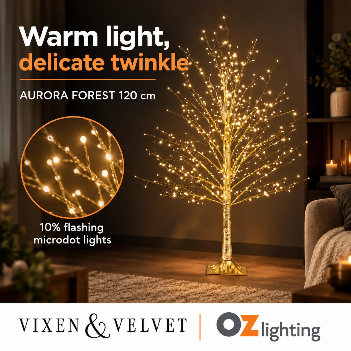 Vixen & Velvet AURORA FOREST Twinkling LED Tree - 120cm, 486 LEDs-VIXEN & VELVET-Ozlighting.com.au