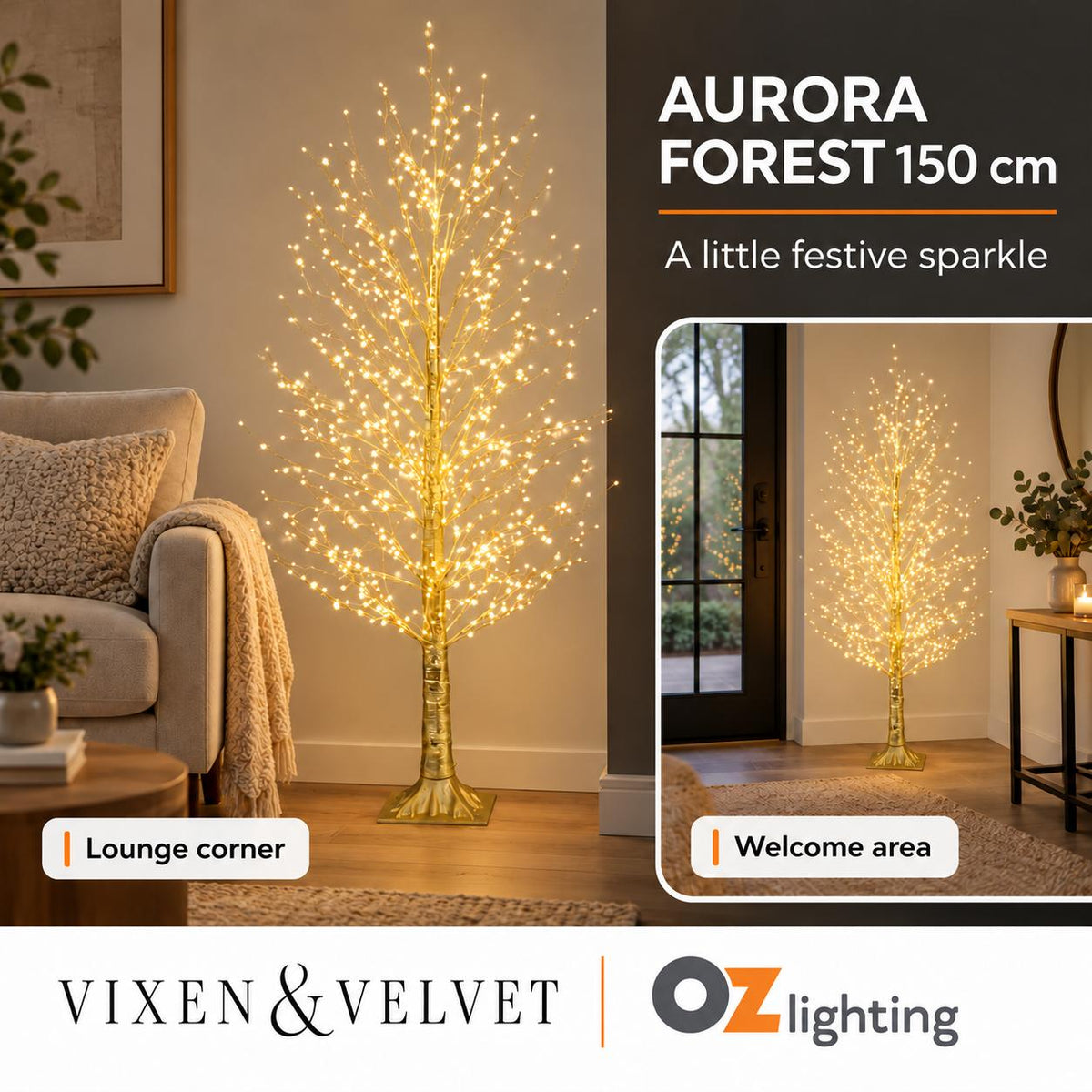 Vixen & Velvet AURORA FOREST Twinkling LED Tree - 150cm, 810 LEDs-VIXEN & VELVET-Ozlighting.com.au