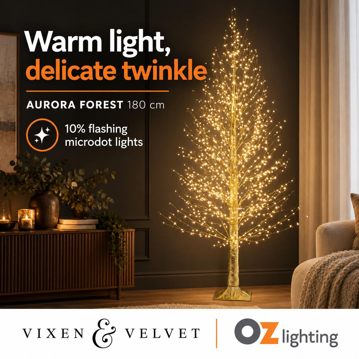 Vixen & Velvet AURORA FOREST Twinkling LED Tree - 180cm, 1044 LEDs-VIXEN & VELVET-Ozlighting.com.au
