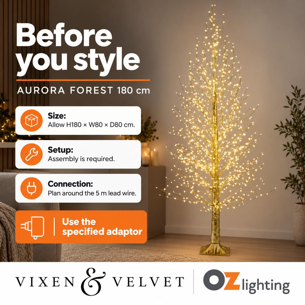Vixen & Velvet AURORA FOREST Twinkling LED Tree - 180cm, 1044 LEDs-VIXEN & VELVET-Ozlighting.com.au
