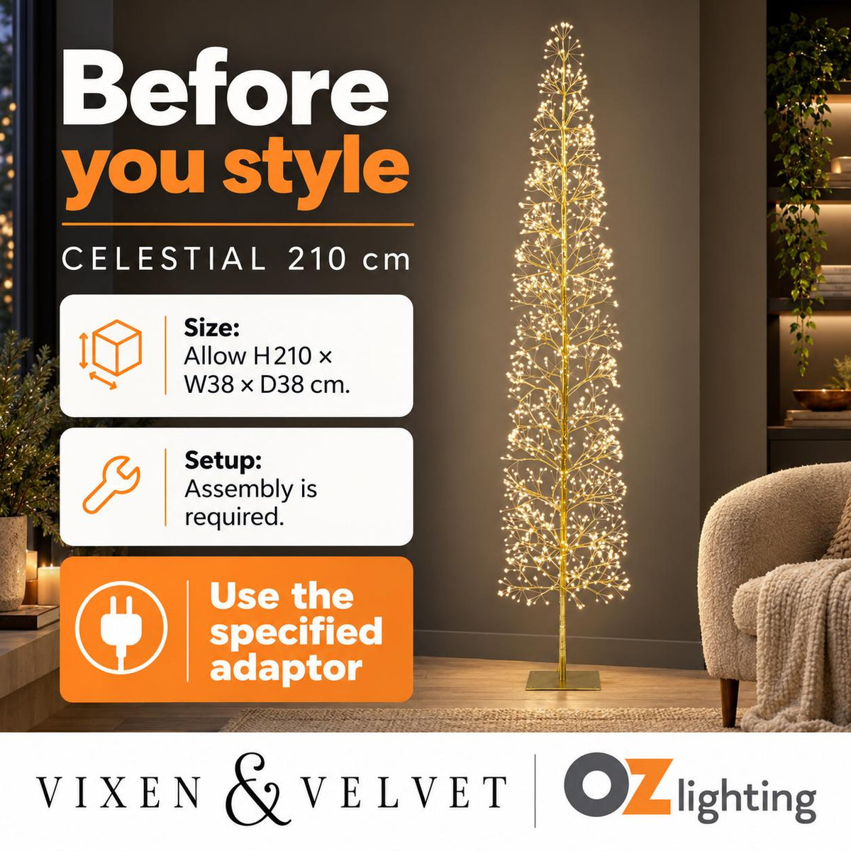 Vixen & Velvet CELESTIAL Twinkling LED Tree - 210cm, 1224 LEDs-VIXEN & VELVET-Ozlighting.com.au