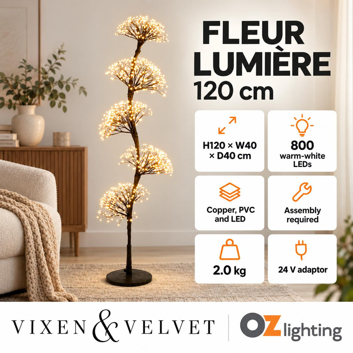 Vixen & Velvet FLEUR LUMIÈRE Multi Dandelion Light - Warm White, 120cm-VIXEN & VELVET-Ozlighting.com.au