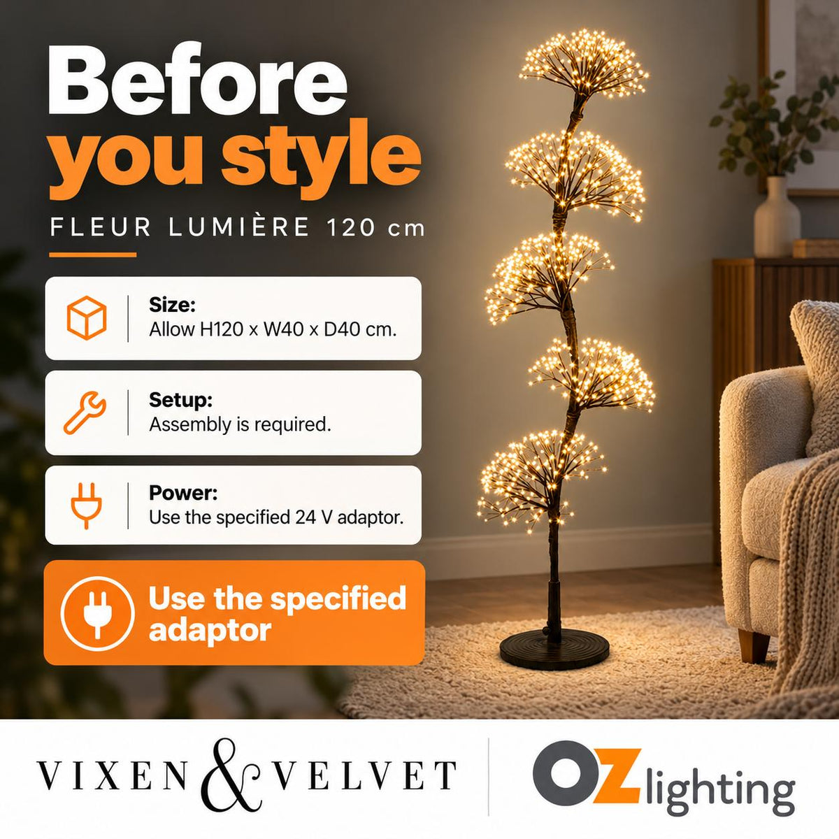 Vixen & Velvet FLEUR LUMIÈRE Multi Dandelion Light - Warm White, 120cm-VIXEN & VELVET-Ozlighting.com.au