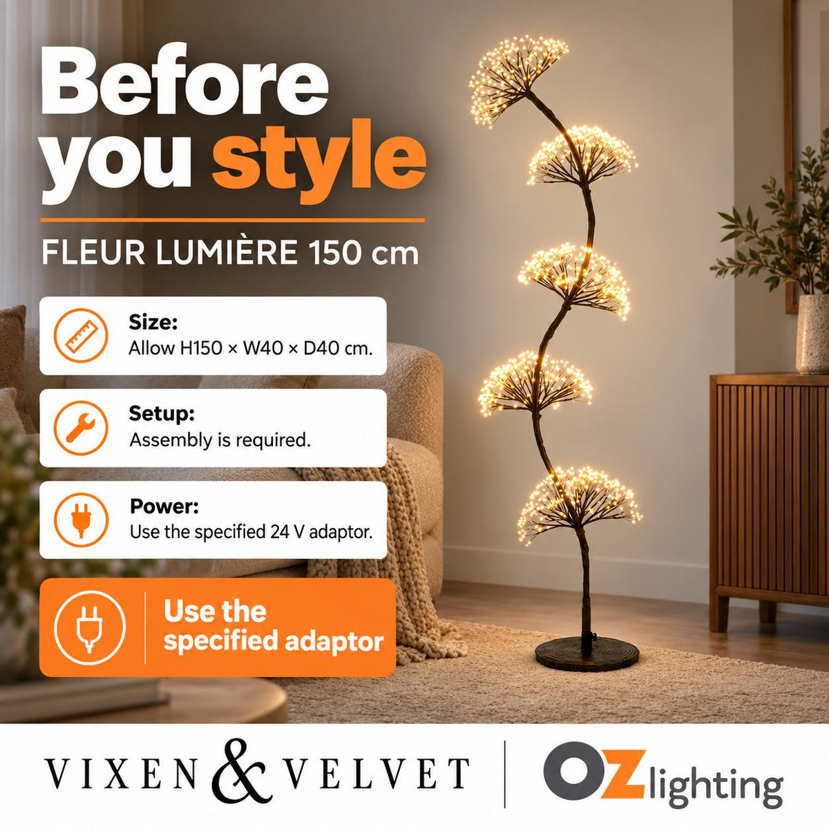 Vixen & Velvet FLEUR LUMIÈRE Multi Dandelion Light - Warm White, 150cm-VIXEN & VELVET-Ozlighting.com.au