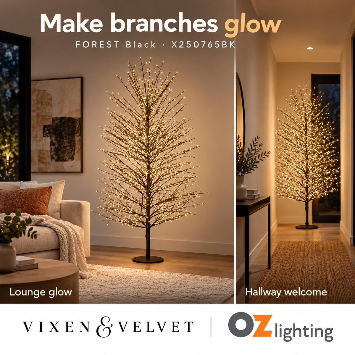 Vixen & Velvet FOREST Light-Up Tree - 180cm, Black, 2000 LEDs-VIXEN & VELVET-Ozlighting.com.au