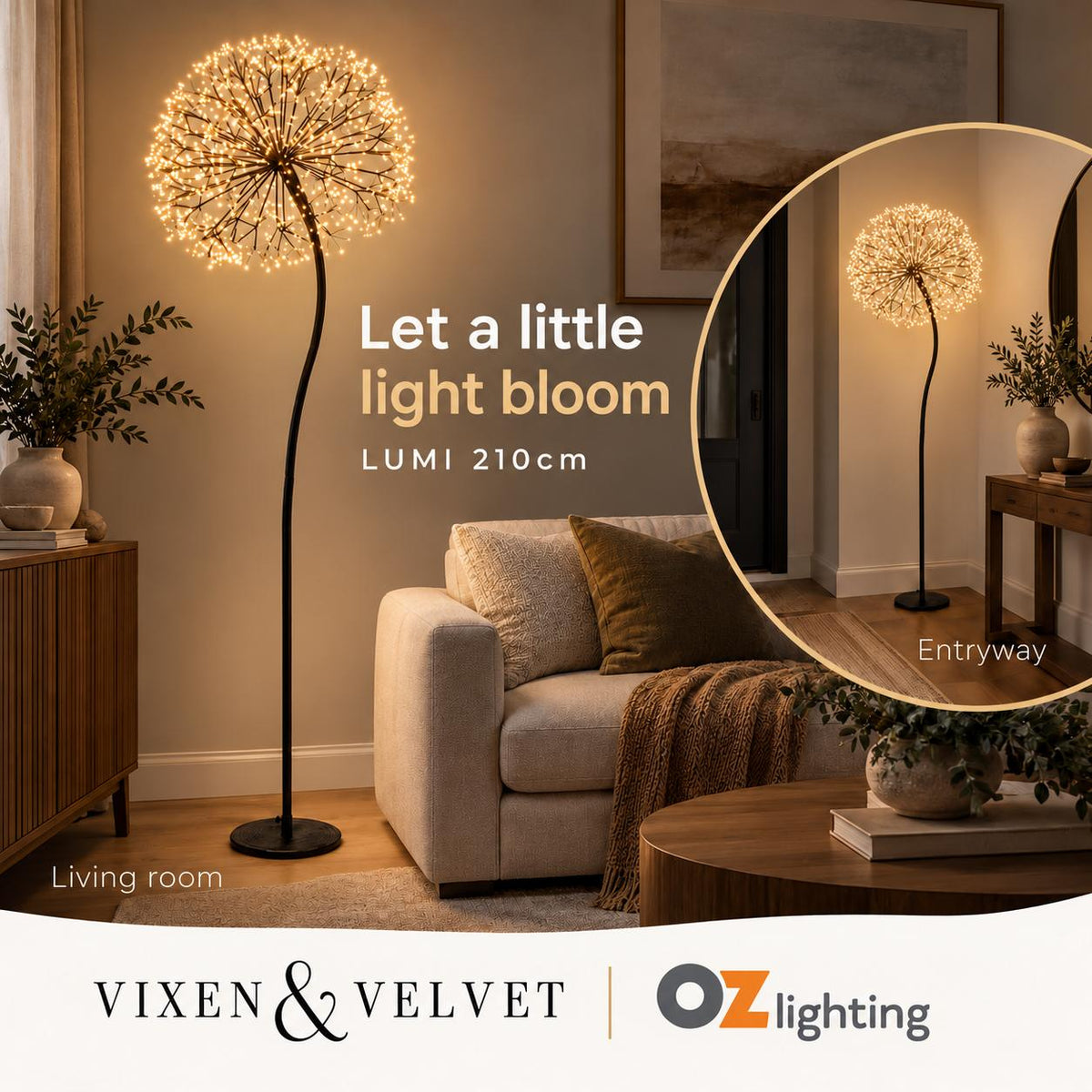 Vixen & Velvet LUMI Light-Up Dandelion - 210cm, 1200 LEDs, Warm White-VIXEN & VELVET-Ozlighting.com.au