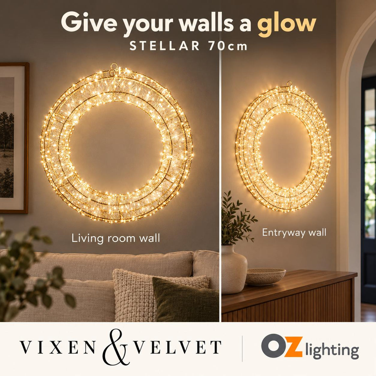 Vixen & Velvet STELLAR Light-Up Wreath - 70cm-VIXEN & VELVET-Ozlighting.com.au