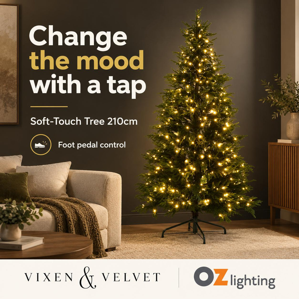 Vixen & Velvet Touch Light-Up Christmas Tree - Soft, 210cm, 450 LEDs-VIXEN & VELVET-Ozlighting.com.au