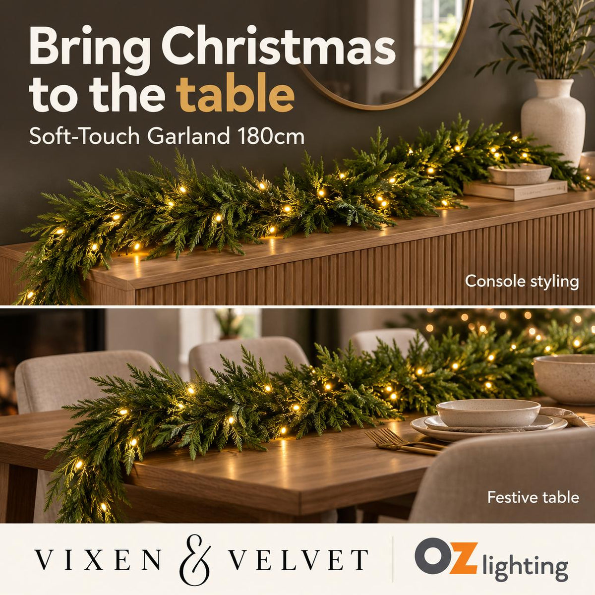 Vixen & Velvet Touch Light-Up Garland - 180cm, Soft-VIXEN & VELVET-Ozlighting.com.au