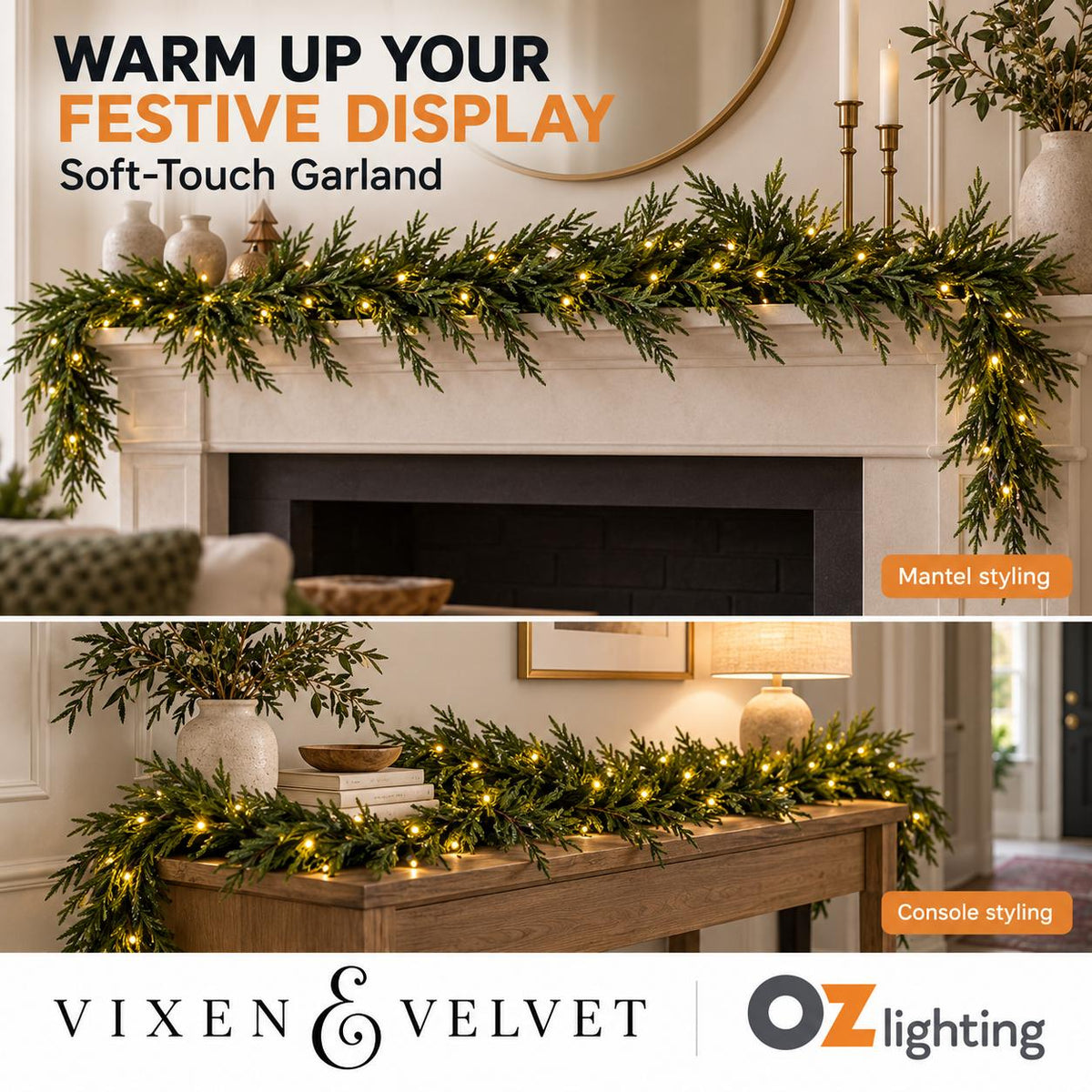 Vixen & Velvet Touch Light-Up Garland - 270cm, Soft-VIXEN & VELVET-Ozlighting.com.au