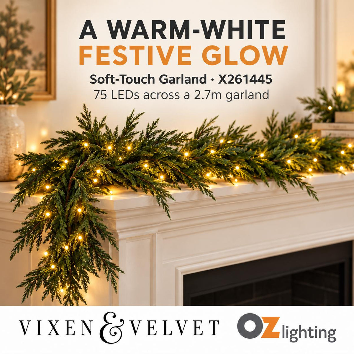 Vixen & Velvet Touch Light-Up Garland - 270cm, Soft-VIXEN & VELVET-Ozlighting.com.au