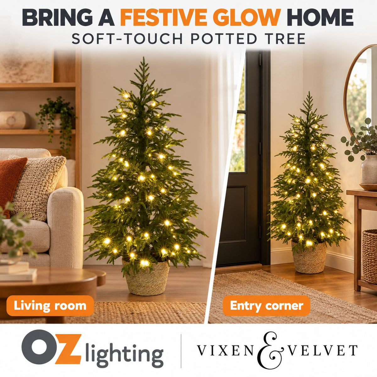 Vixen & Velvet Touch Light-Up Tree - Soft- Potted, with Basket 120cm-VIXEN & VELVET-Ozlighting.com.au