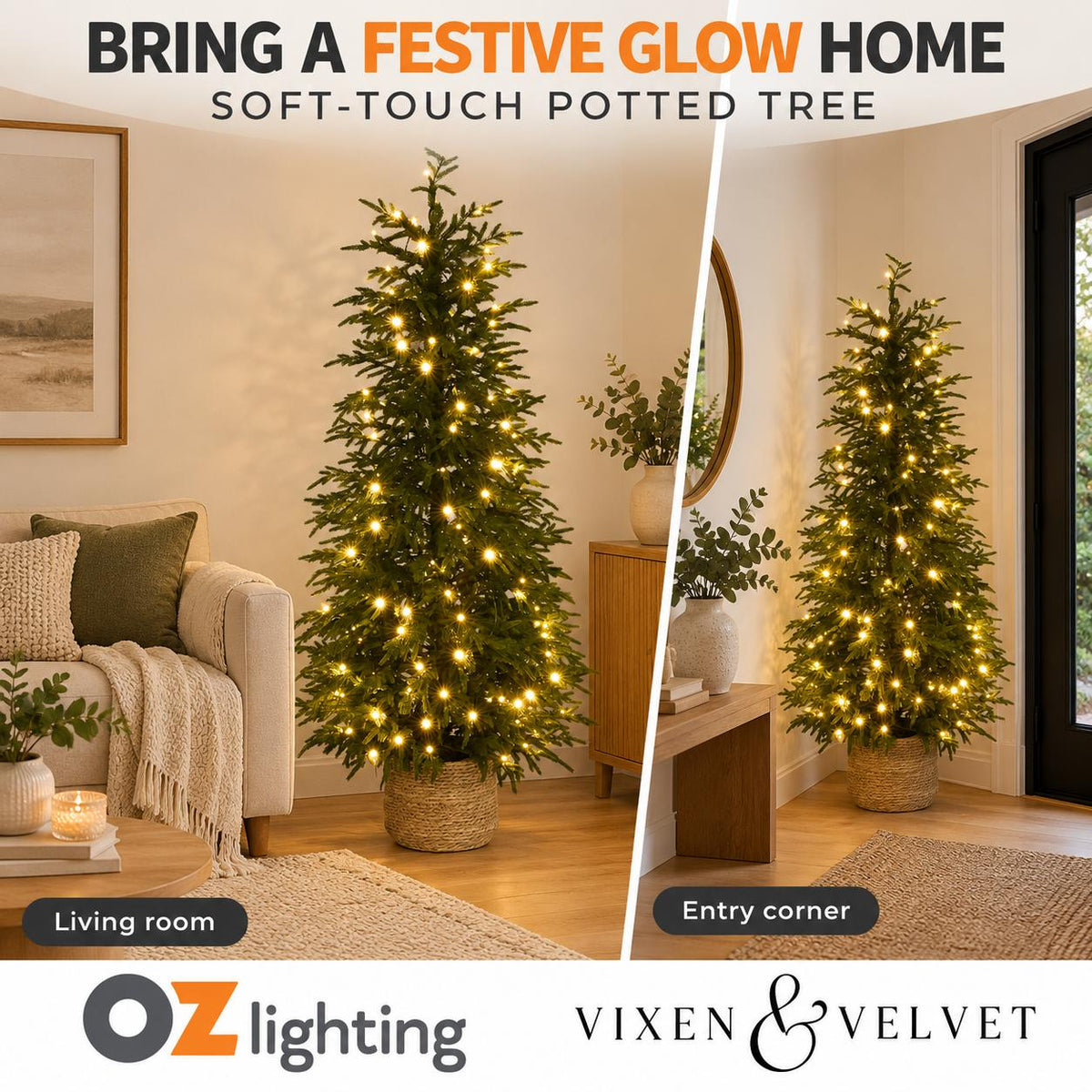 Vixen & Velvet Touch Light-Up Tree - Soft- Potted, with Basket 150cm-VIXEN & VELVET-Ozlighting.com.au