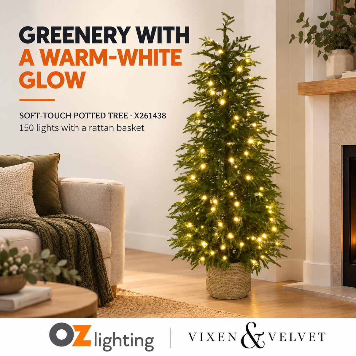 Vixen & Velvet Touch Light-Up Tree - Soft- Potted, with Basket 150cm-VIXEN & VELVET-Ozlighting.com.au