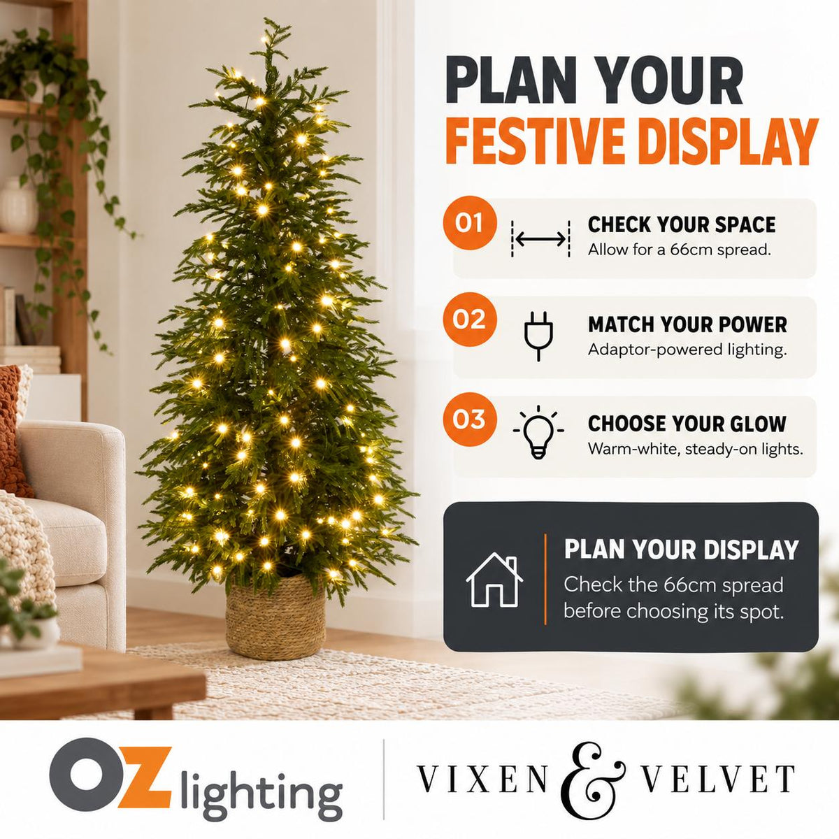 Vixen & Velvet Touch Light-Up Tree - Soft- Potted, with Basket 150cm-VIXEN & VELVET-Ozlighting.com.au
