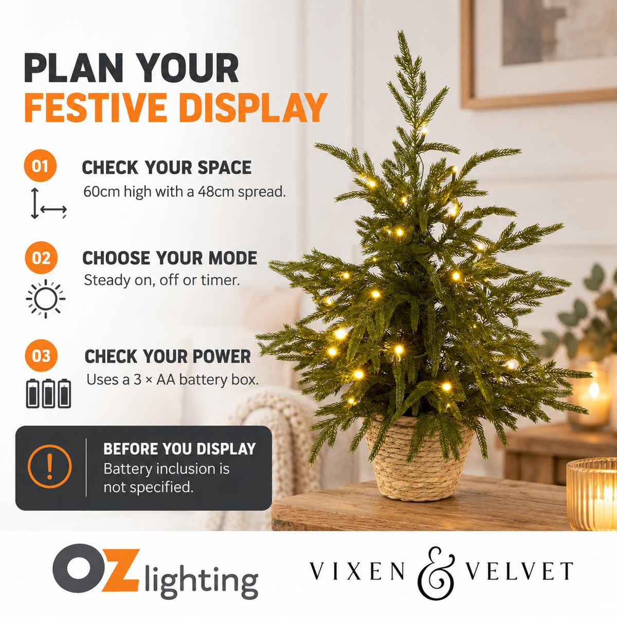 Vixen & Velvet Touch Light-Up Tree - Soft- Potted, with Basket 60cm-VIXEN & VELVET-Ozlighting.com.au