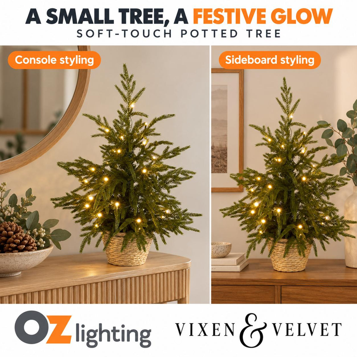 Vixen & Velvet Touch Light-Up Tree - Soft- Potted, with Basket 60cm-VIXEN & VELVET-Ozlighting.com.au