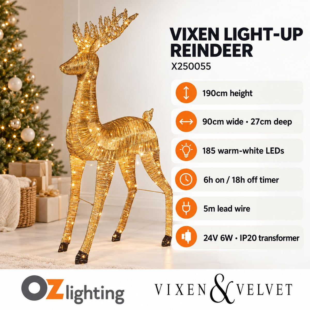 Vixen & Velvet VIXEN Light-Up Reindeer-VIXEN & VELVET-Ozlighting.com.au