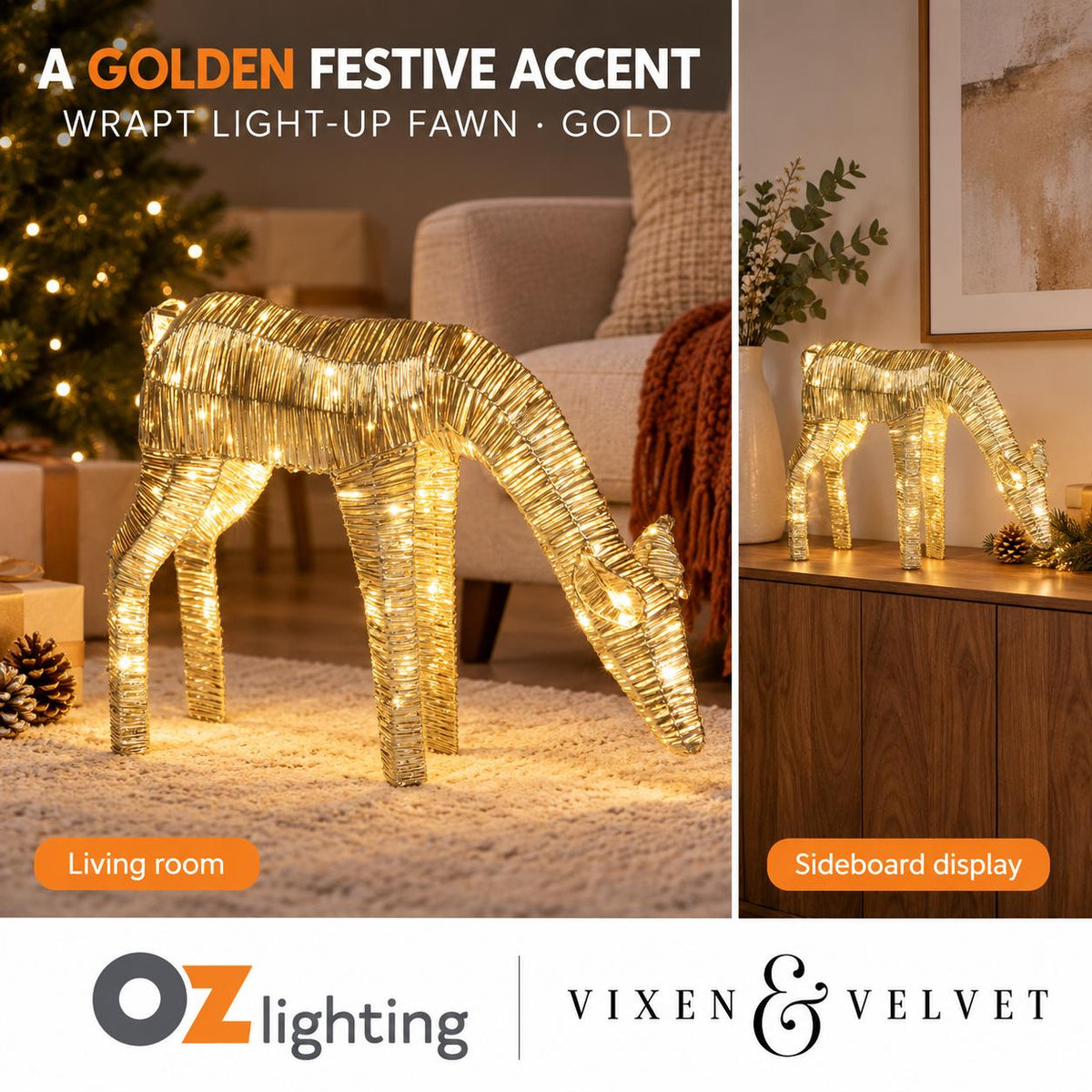 Vixen & Velvet WRAPT Light-Up Fawn - Gold-VIXEN & VELVET-Ozlighting.com.au