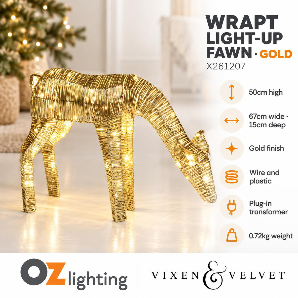 Vixen & Velvet WRAPT Light-Up Fawn - Gold-VIXEN & VELVET-Ozlighting.com.au