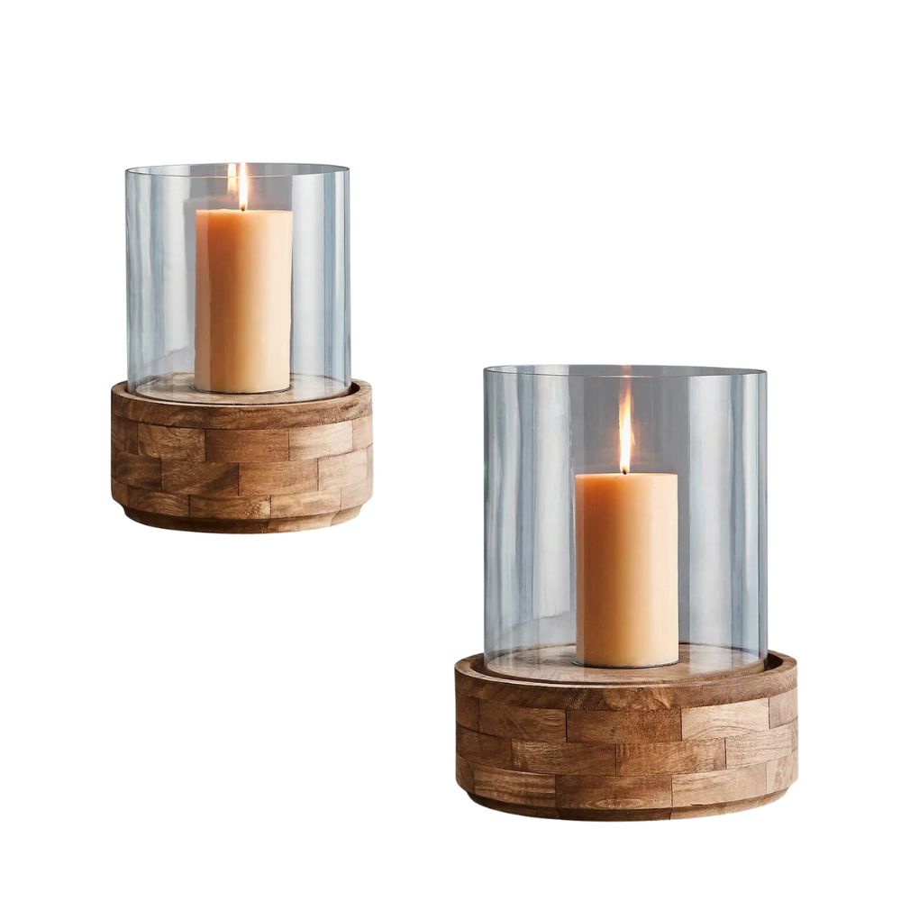 Zaffero AMALFI - Hand-Blown Glass & Mango Wood Hurricane Desk Lamp-Zaffero-Ozlighting.com.au