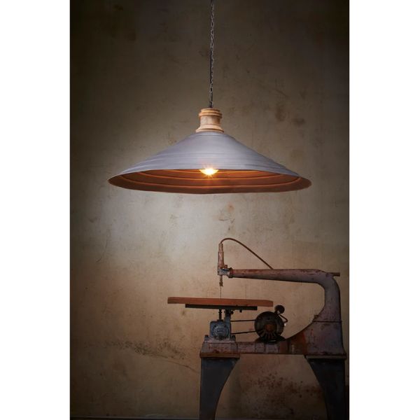 Zaffero HUDSON Pendant - Antique Zinc & Wood Extra Large Iron Dish-Zaffero-Ozlighting.com.au