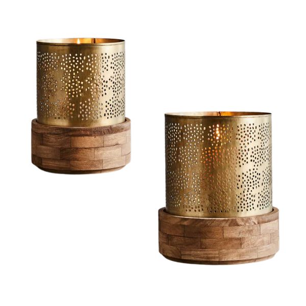Zaffero SIENA - Perforated Iron & Wood Hurricane Desk Lamp-Zaffero-Ozlighting.com.au