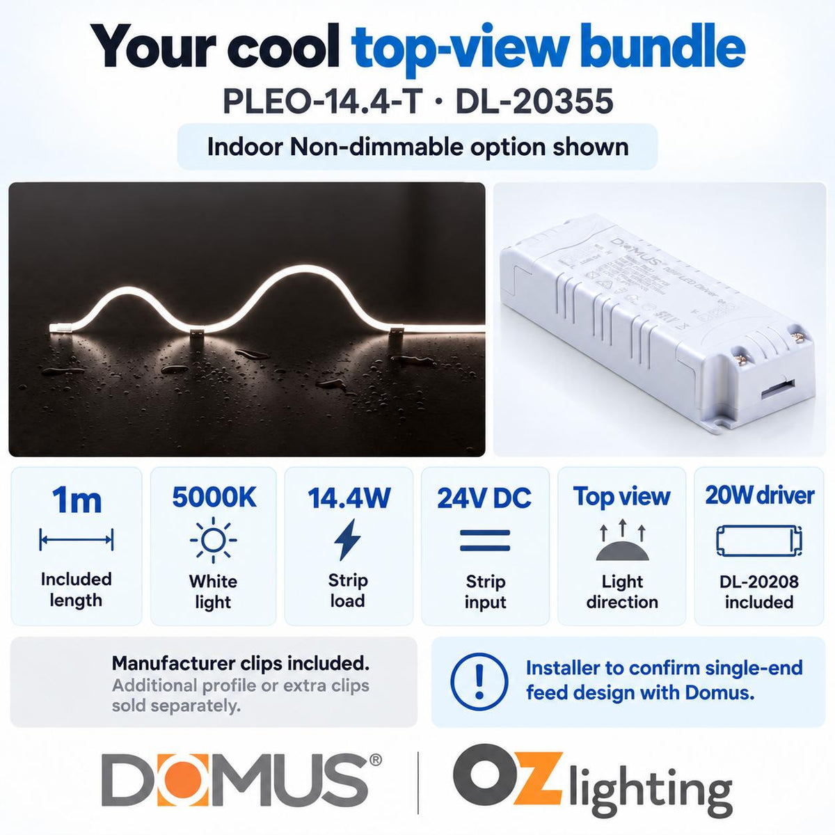 Domus PLEO-14.4-T 1m 5000K LED strip and driver bundle — product details