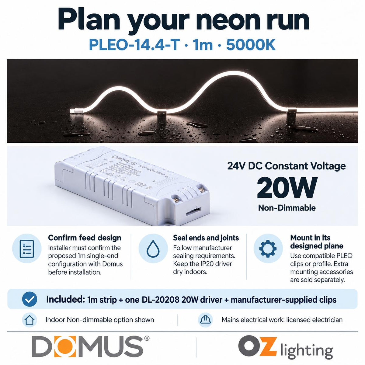 Domus PLEO-14.4-T 1m 5000K LED strip and driver bundle — practical advice