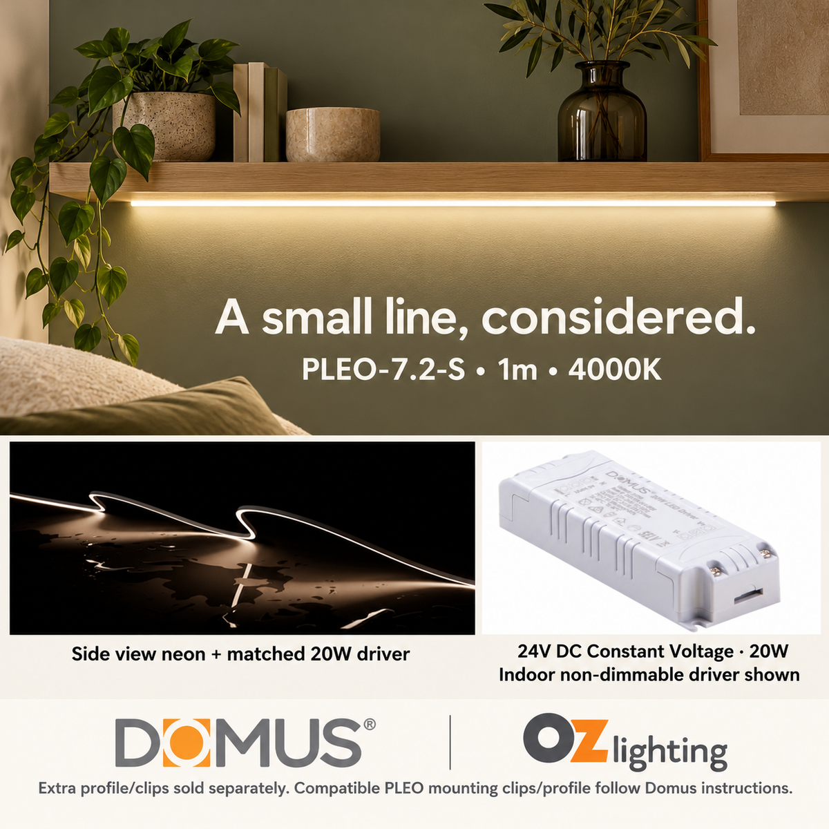 Domus PLEO-7.2-S 1m 4000K LED strip and driver bundle — product benefit