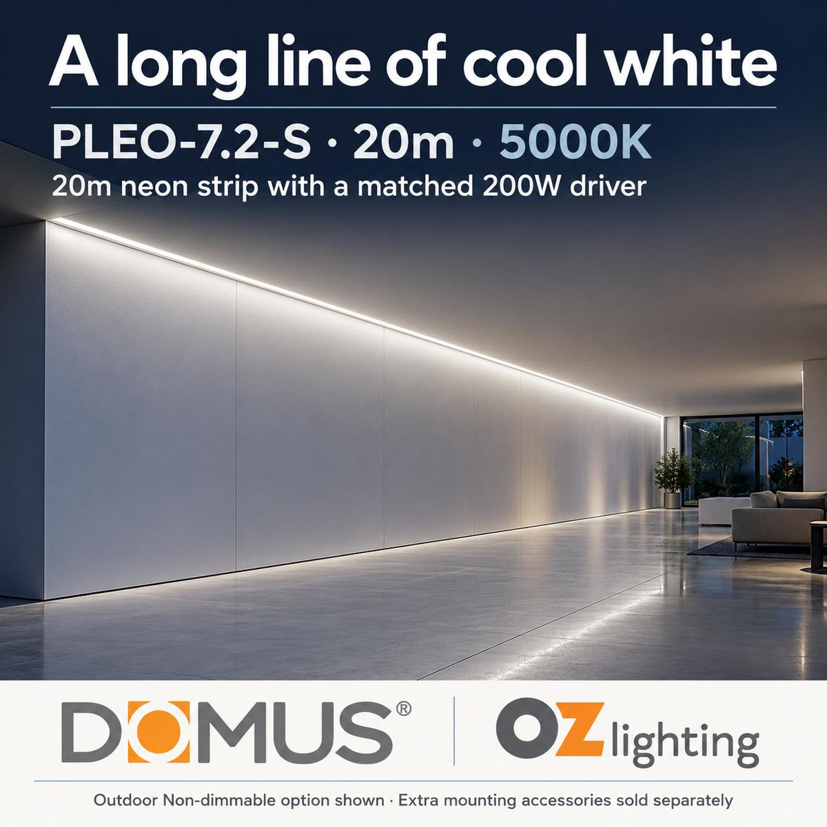 Domus PLEO-7.2-S 20m 5000K LED strip and driver bundle — product benefit