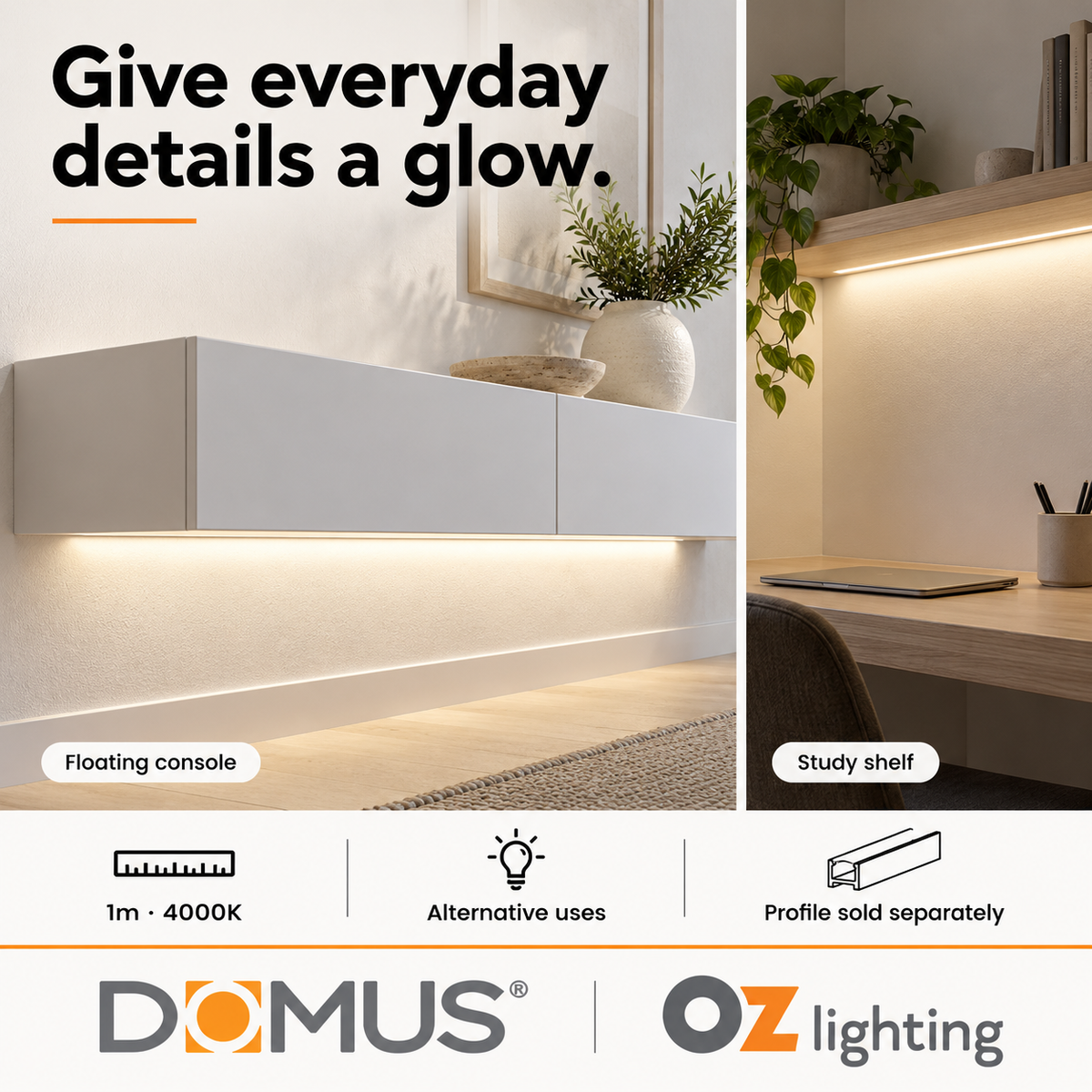 Domus PLEX-COB-10-IP54 1m 4000K LED strip and driver bundle — marketing