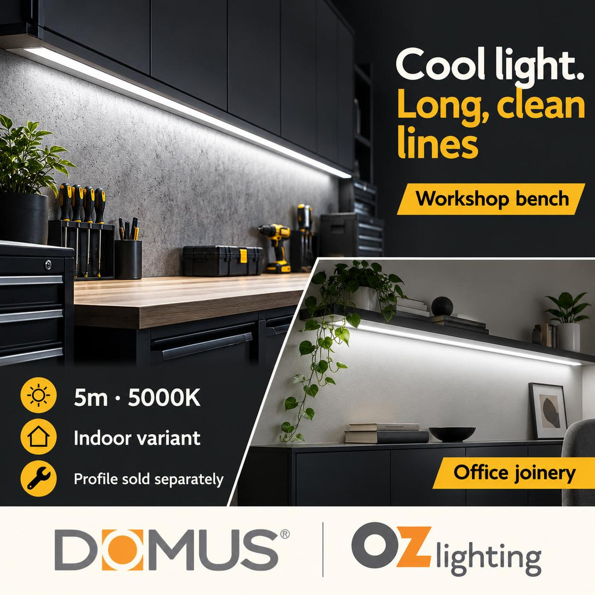 Domus PLEX-COB-10-IP54 5m 5000K LED strip and driver bundle — marketing