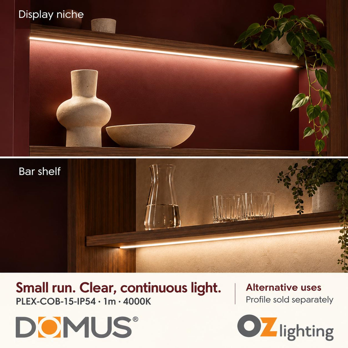 Domus PLEX-COB-15-IP54 1m 4000K LED strip and driver bundle — marketing