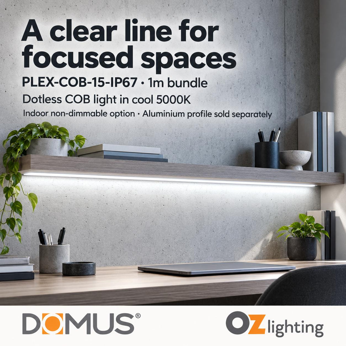 Domus PLEX-COB-15-IP67 1m 5000K LED strip and driver bundle — product benefit