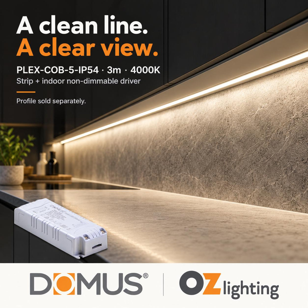 Domus PLEX-COB-5-IP54 3m 4000K LED strip and driver bundle — hero