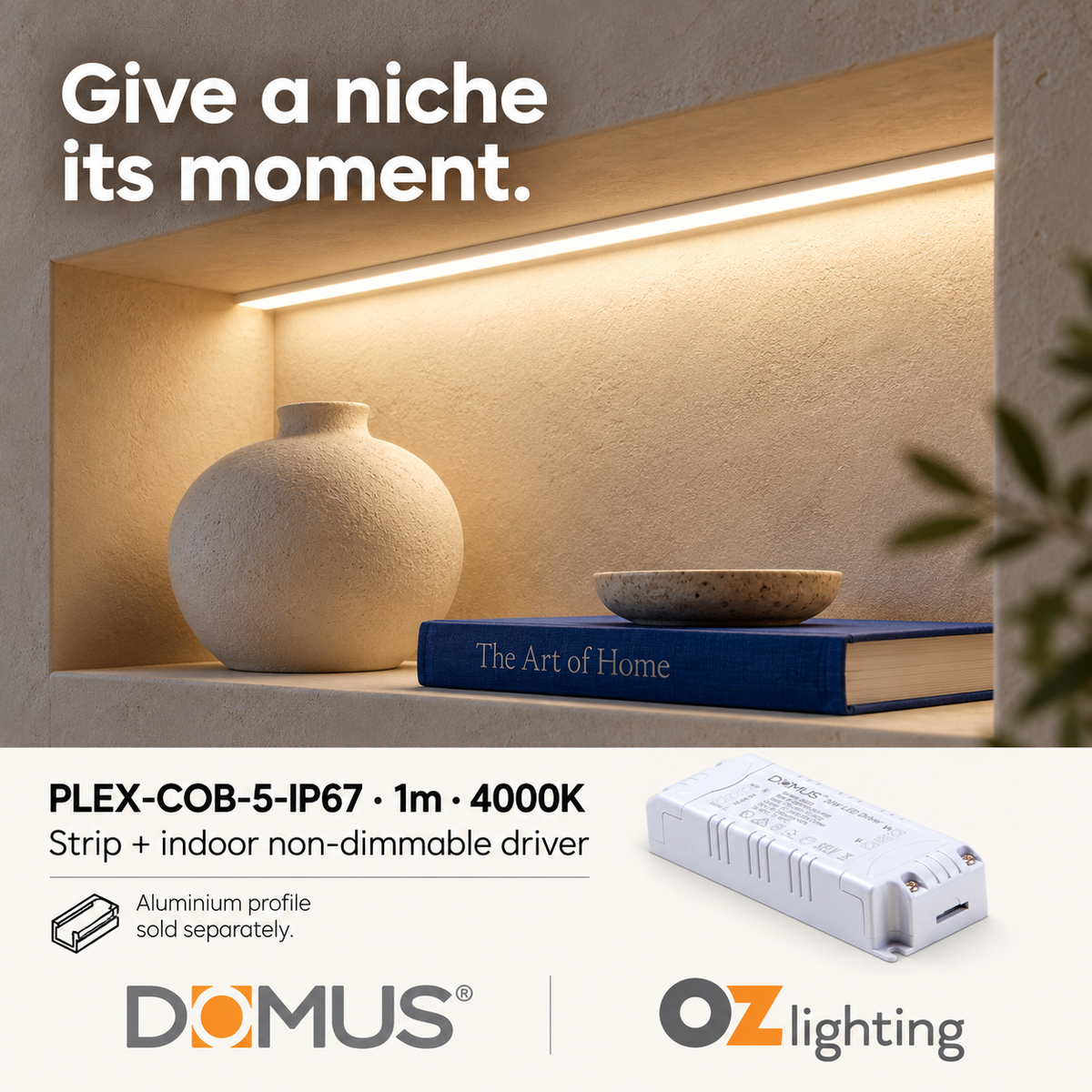 Domus PLEX-COB-5-IP67 1m 4000K LED strip and driver bundle — hero