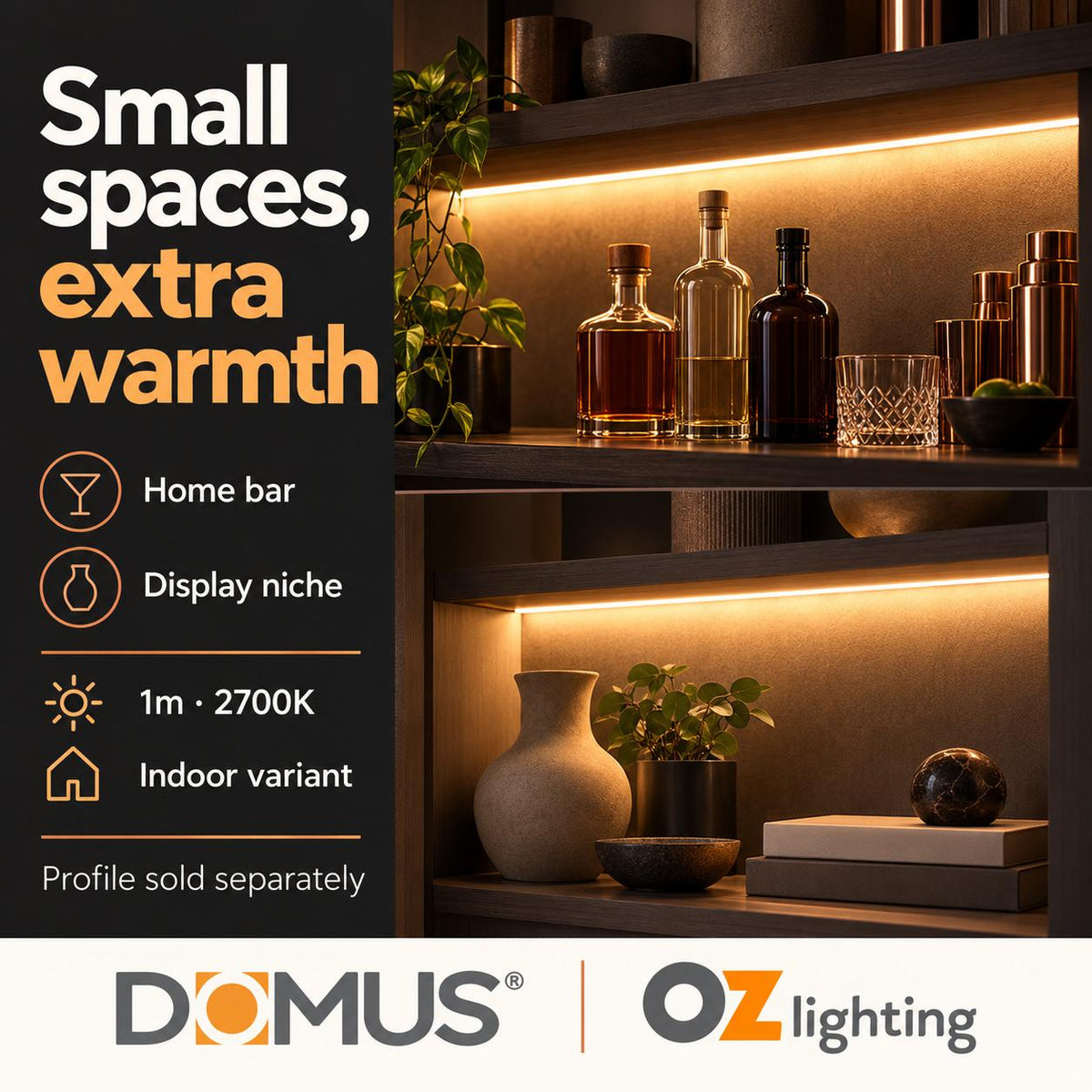 Domus PLEX-MICRO 1m 2700K LED strip and driver bundle — marketing
