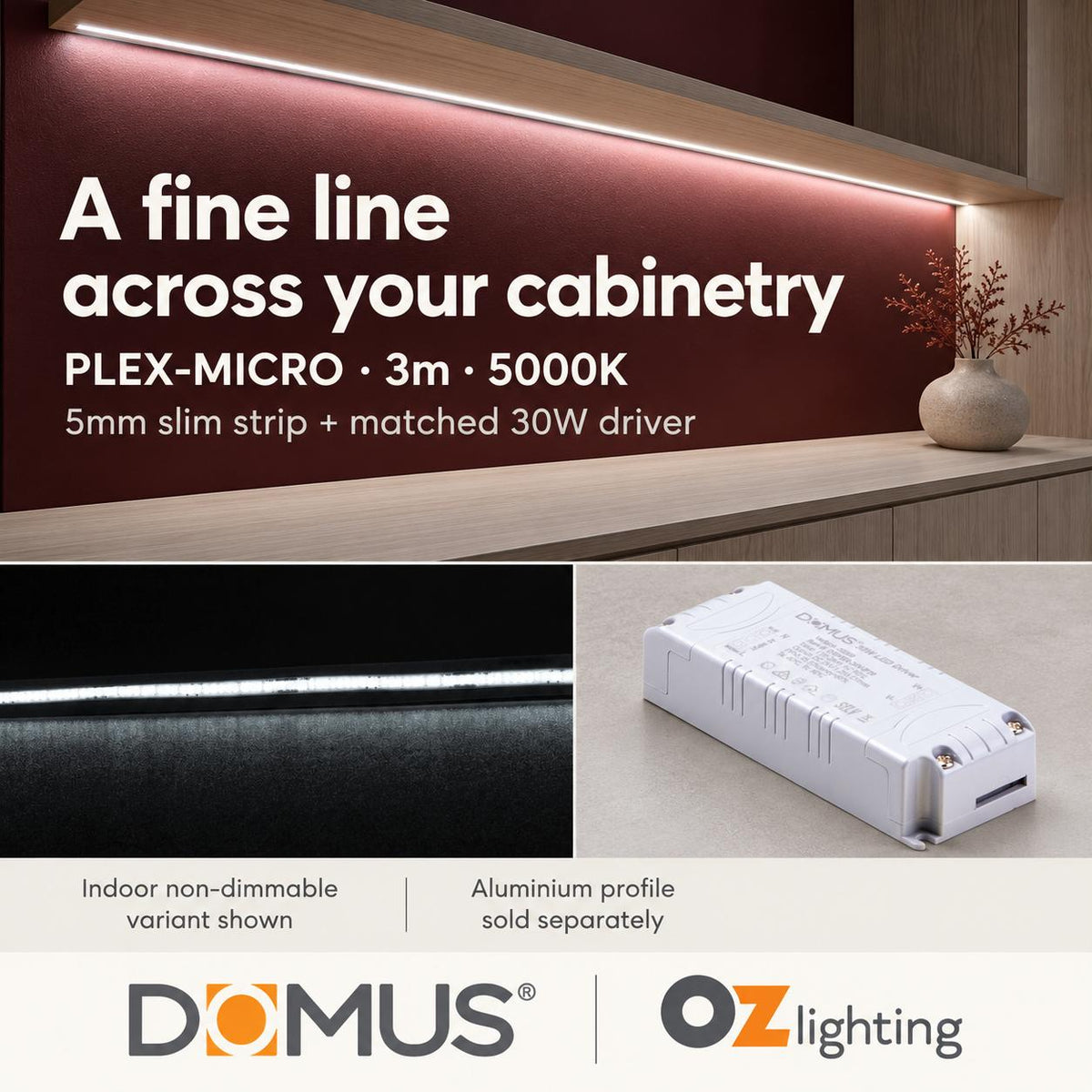 Domus PLEX-MICRO 3m 5000K LED strip and driver bundle — product benefit