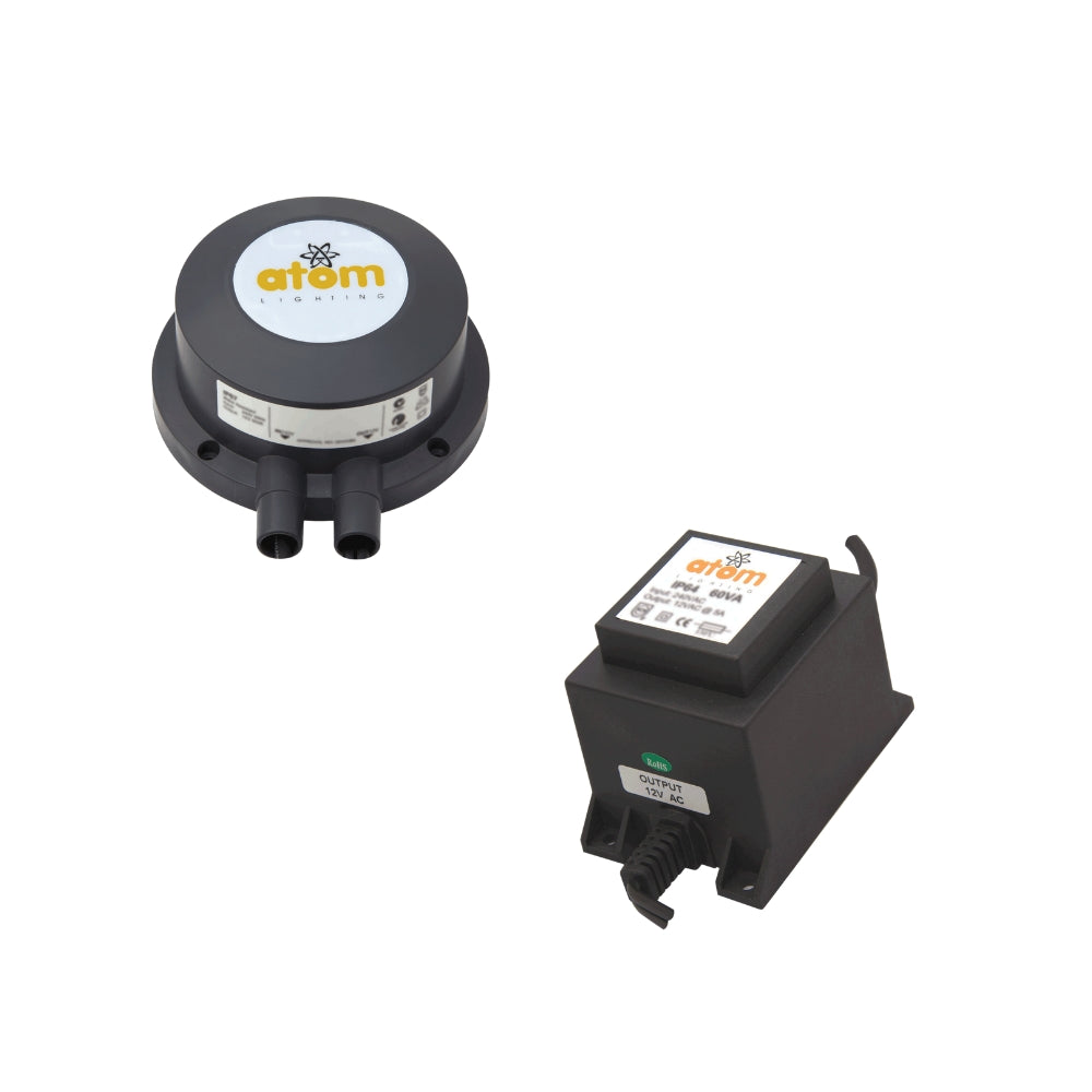 Atom AT-VA-WP Weatherproof Transformer - 12V AC, 60W/100W/105W/200W, Dimmable, IP67-Atom Lighting-Ozlighting.com.au