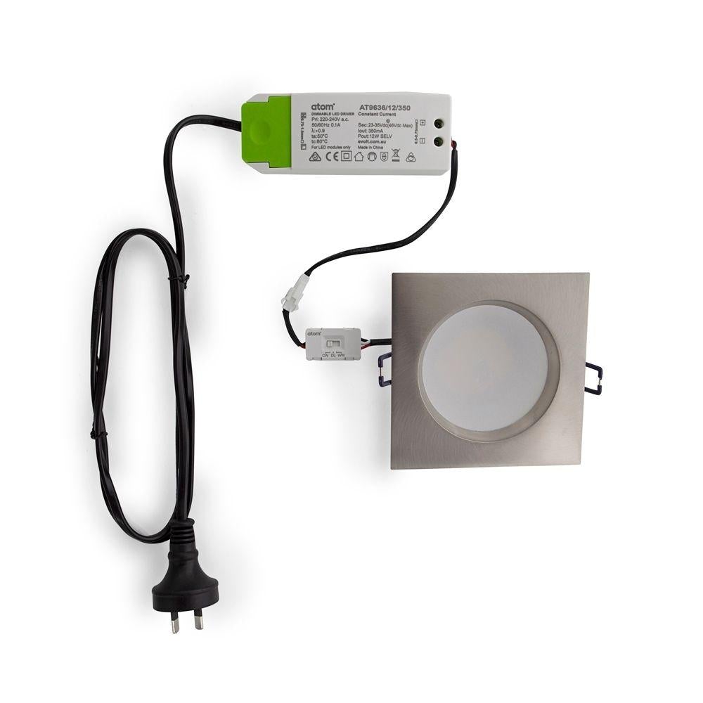 Atom AT9021 LED Downlight - 12W, Tri-Colour, Dimmable, IP44, Square, Deep Face-Atom Lighting-Ozlighting.com.au