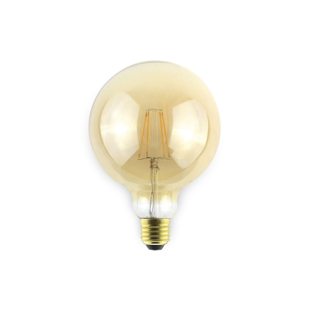 Atom AT9478 LED Globe - 8W, E27, 2700K, G125, Filament, Dimmable, Spherical, Amber Glass-Atom Lighting-Ozlighting.com.au