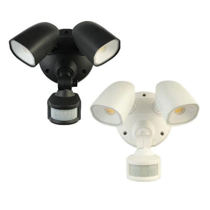 Brilliant SHIELDER - 2x10W LED Twin Head Adjustable Exterior PC Spotlight With Sensor IP54 - 4200K-Brilliant Lighting-Ozlighting.com.au